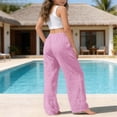 thumbnail image 4 of Kids Lightweight Wide Leg Trousers, Elastic Waistband, Breathable Casual Pants for Summer and Beach TripsPink150, 4 of 5