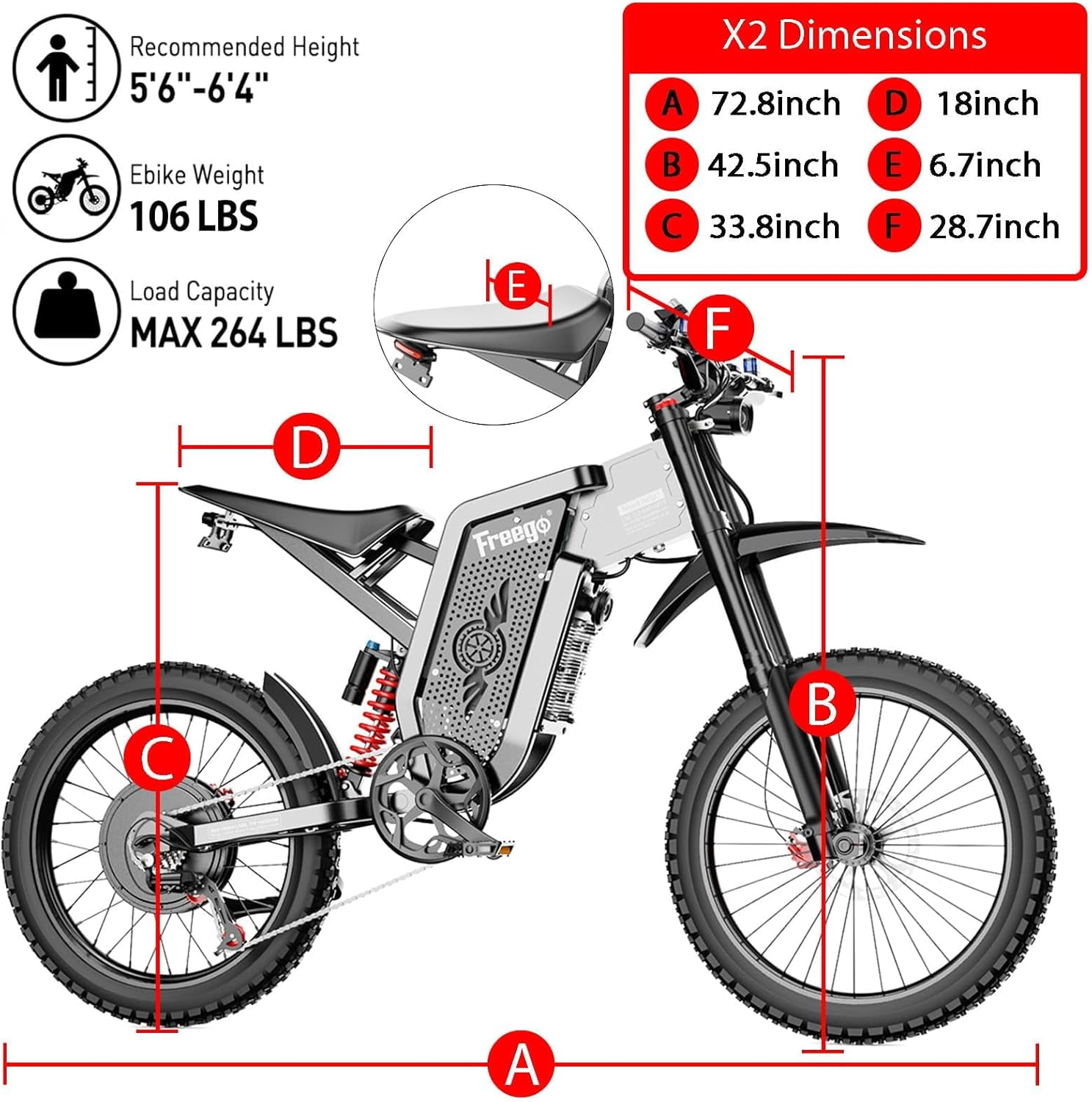 Freego X2 Electric Motorcycle for Adults,6000W Motor 60V30AH Removable Battery Electric Bike, 50Mph/7Speed Electric Mountain Bicycle, 19" x2" Tire Full Suspension,Full Hydraulic Brake