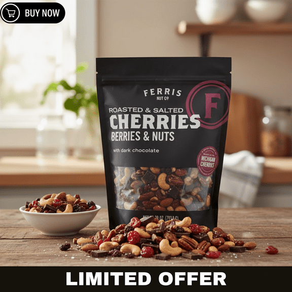 Ferris Roasted & Salted Cherries, Berries & Nuts with Dark Chocolate, 28 oz – Kosher-Dairy, Made with Michigan Cherries