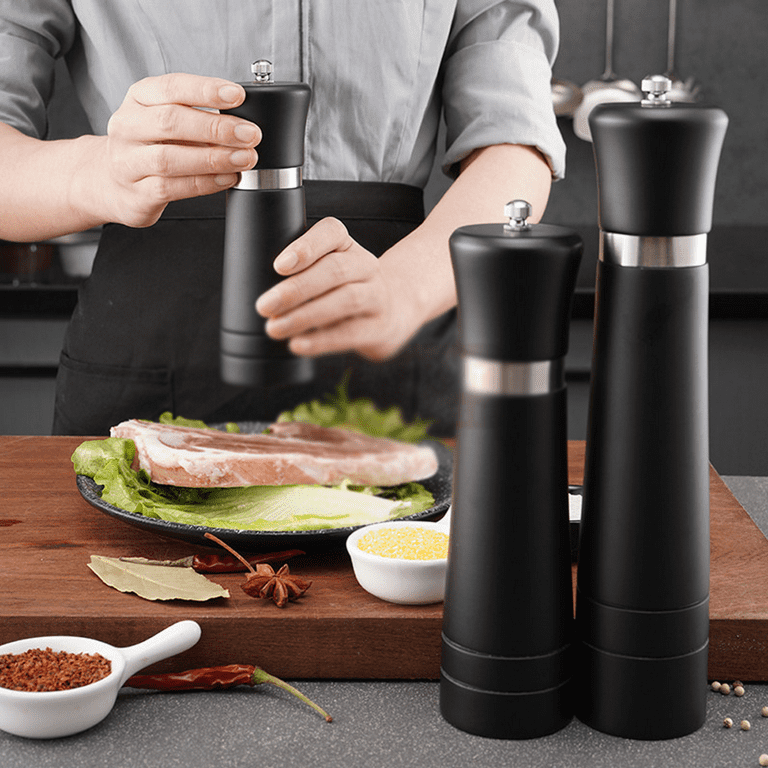 HexClad HexMill Salt Grinder - Fast, Heavy-Duty Salt Mill with Unique Burr Grinder, Ten Grind Settings, Button-Enabled with Quick-Release Cap
