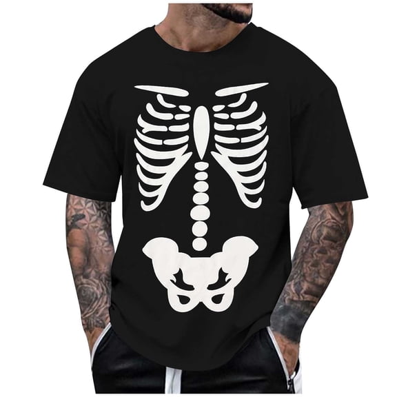 SJLDQY Halloween Mens T-Shirts Skeleton Graphic Tees Short Sleeve Crewneck Hallowmas T Shirts for Men Trendy Casual Tops