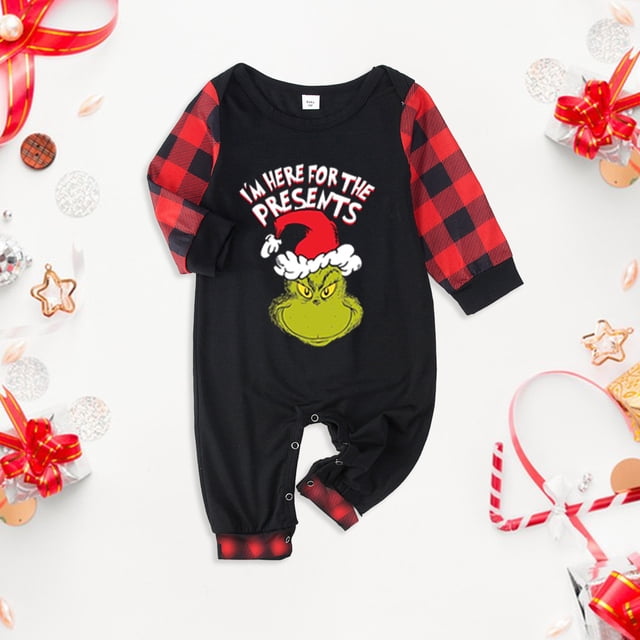 Pijamas Navideñas Traje de pantalón largo negro con estampado de dibujos animados estilo casual familiar de Navidad Ygjytge Negro*T 6 M*Bebé Única para Unisex