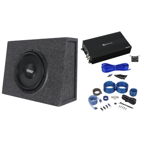 Sundown Audio SML-12 D2 Bundle: 12-inch 600W RMS Slim DVC 2-Ohm Subwoofer, RD600.1 Amp, RSST12 Box, Wire Kit, 5-items
