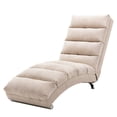 thumbnail image 3 of Power Massage Chaise Lounge Chair with 140° Backrest and Side Pocket, Long Lounger Armless Upholstered Chaise with Metal Legs for Office Living Room, Beige, 3 of 9