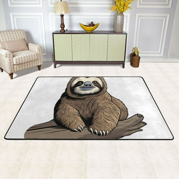Sloth Wood Area Rug Washable 72 x 48 Floor Carpet Mat Non Slip for Bedroom Living Room Kids Room Home Decor