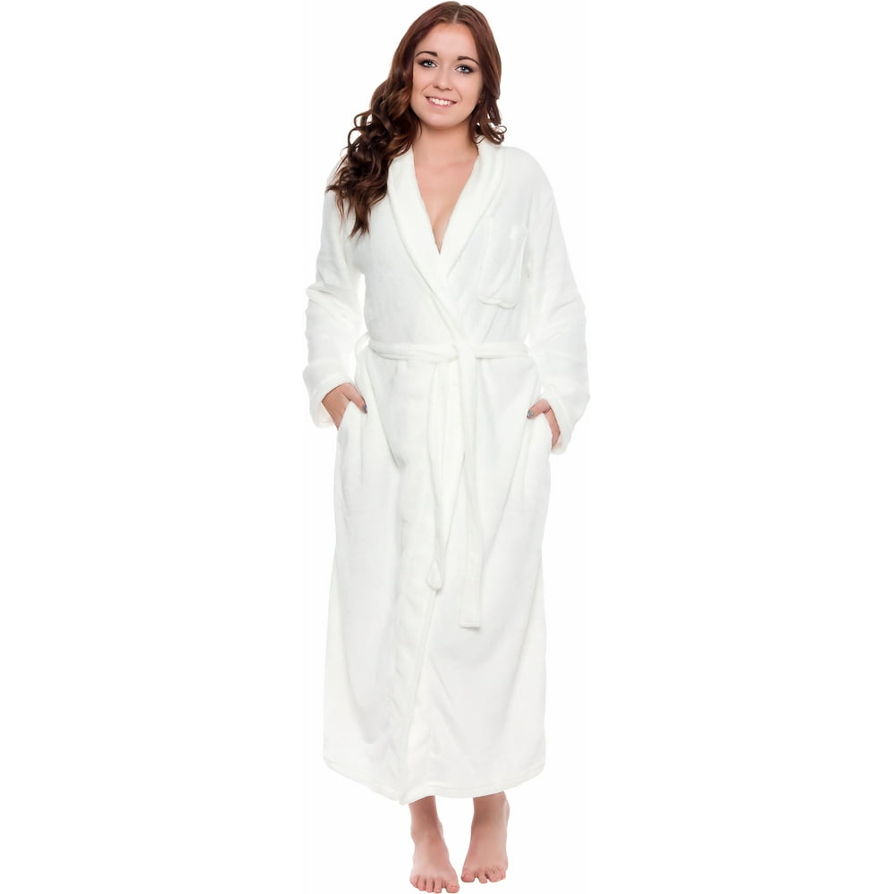 Silver Lilly Womens Plush Hooded Robe Full Length White Warm Ultra
