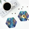 thumbnail image 4 of Honeii Colorful Winged Dolphin print Leather Coaster Set of 4, ideal for safeguarding your furniture from drinks spills and effortless cleanup-Hexagon, 4 of 6