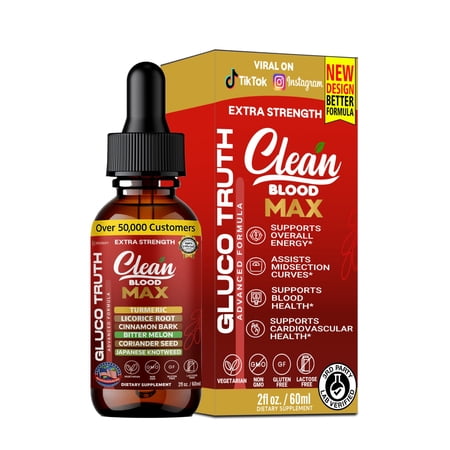 GreenVify Clean Blood Max Gluco Truth Formula Liquid Drops, Herbal Dietary Supplement for Blood Health & Cardiovascular Support