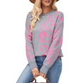 thumbnail image 2 of Women Long Sleeve Sweater Fall Casual Crew Neck Knit Tops Leopard Print Cute Loose Pullover Jumper Grey XL, 2 of 9