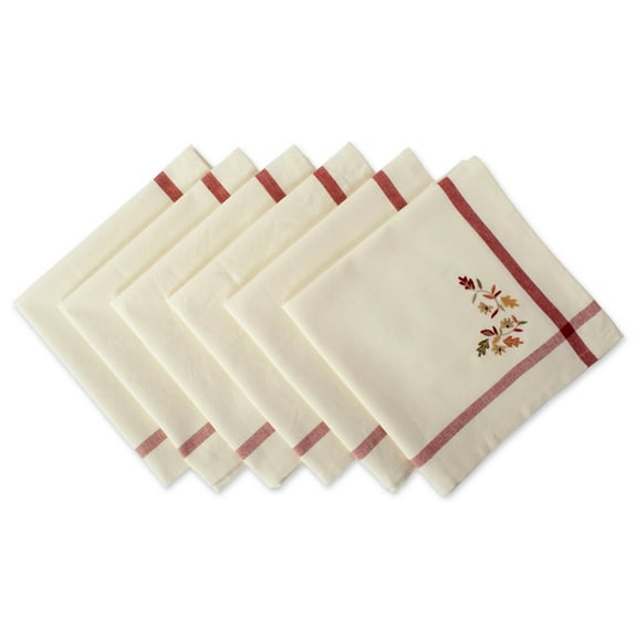 Natural Embroidered Fall Leaves Bordered Napkin (Set of 6)