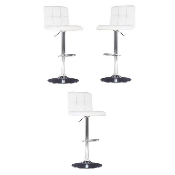 Home Square 24"-32" Adjustable Metal Barstool in White - Set of 3
