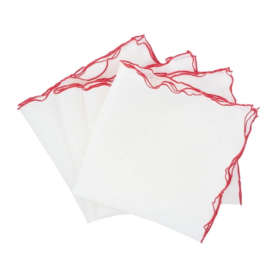 Linen Napkins With Red Ruffled Edges, Set of 4