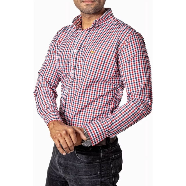 Camisa Hombre Casual Slim Fit Cuadros Blancos, Rojos, Negros