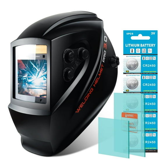 Welding Helmet Auto Darkening - Large Viewing True Color Solar Powered Welding Hood with 4 Arc Sensor Adjustable Wide Shade Range 4~5-8/9-13 Welder Mask for TIG MIG ARC Weld Plasma Cut Grinding