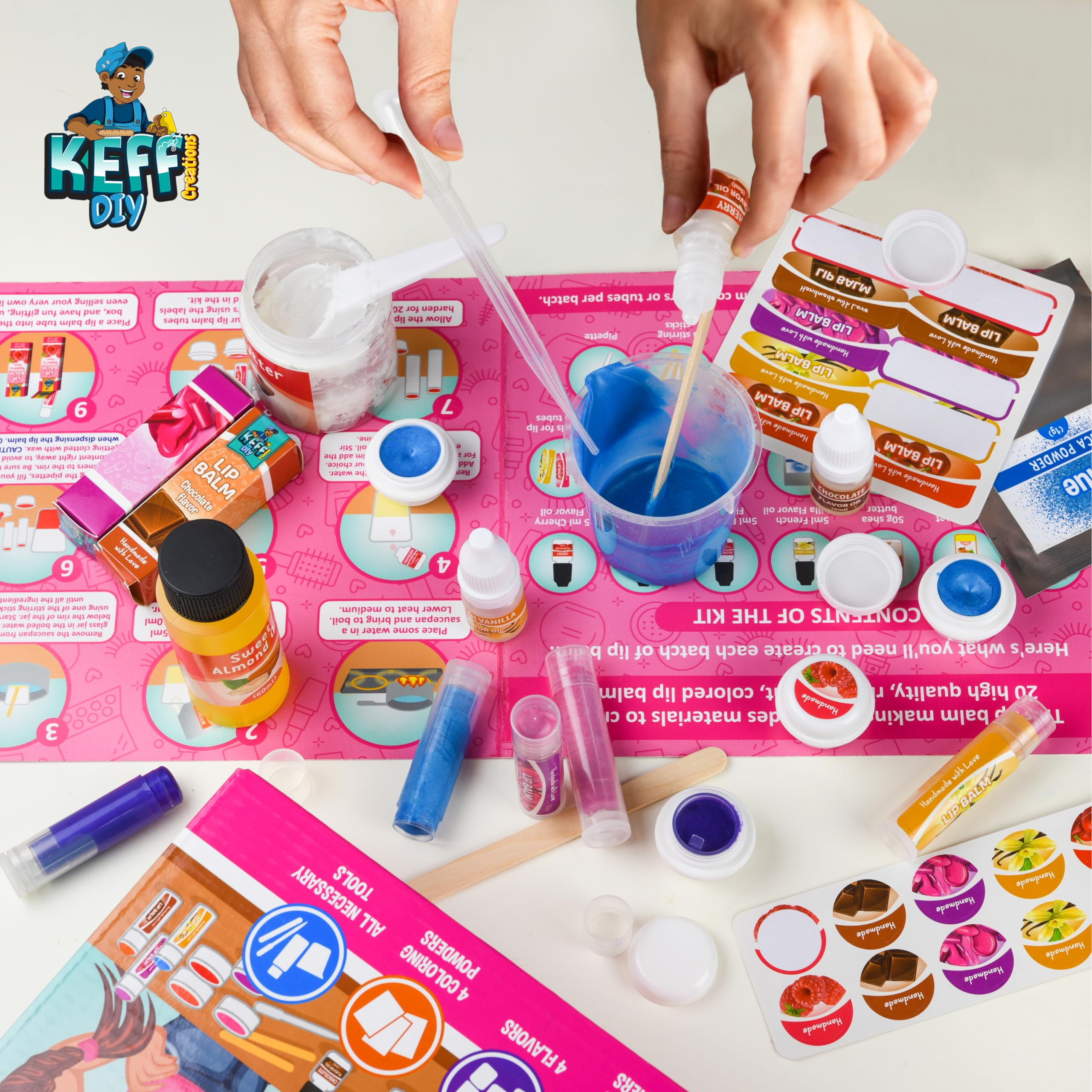 Keff DIY Lip Balm Making Kit Raspberry Scent 100% Natural for Kids Girls Teenagers 1 Pack