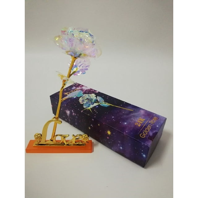 ITFABS Colorful Rose Artificial Decor, LOVE Base Gold Roses Flower Unique Gifts