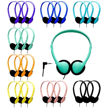 24 Pack Bulk Headphones for School Classroom, Adjustable On-Ear Headsets Wired Fit Kids to Adults, Wholesale Class Set Individually Packed（8 Colors）