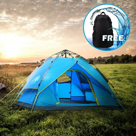 4 Persons Backpack Camping Tent + Free Rain Cover,iClover Auto Pop Up Ultralight Tents [Quick Setup] Hydraulic Rapid Self Instant Tents Dome Anti-UV Windproof [2 Doors] for Hiking Picnic (5 Best Ultralight Tents For Backpacking)
