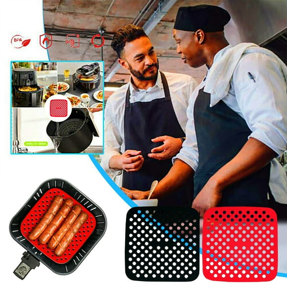 Fiudx Revestimiento Reutilizable para Freidora, Tapete Antiadherente, Diseño Fácil de Limpiar, Protege La Cesta de La Freidora, Apto para Freidoras de Aire, Multiusos para Hornear y Cocinar, Rojo/Neg