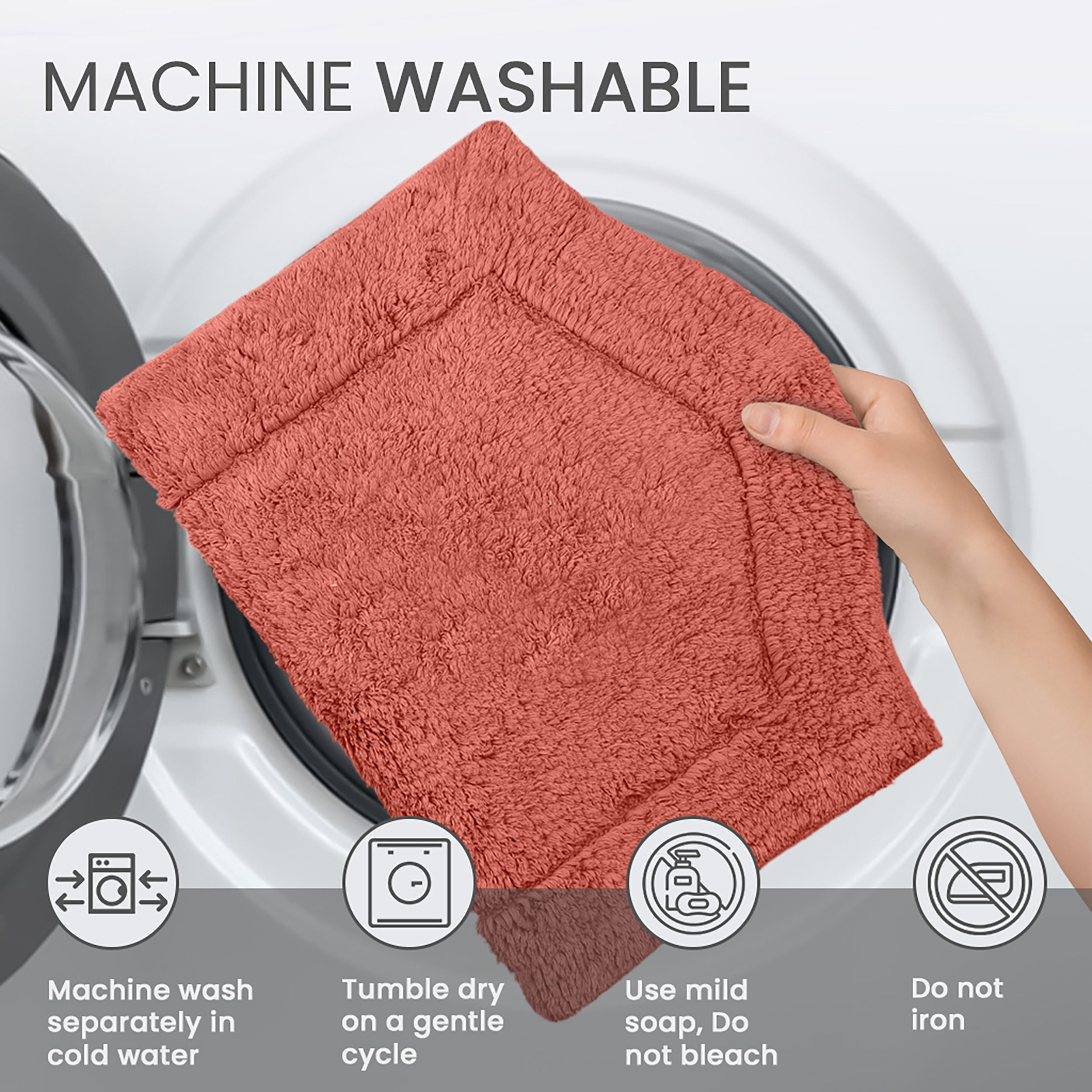Home Weavers Inc Waterford Collection 100% Cotton Non-Slip Bathroom Rug Set, Machine Washable Bath Rug, 5 Piece Bath Mat Set with Contour Coral