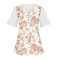 thumbnail image 4 of Patlollav Womens Tops Short Sleeve Floral Print Lace Mesh Splicing Pullover V-Neck Blouse, 4 of 6