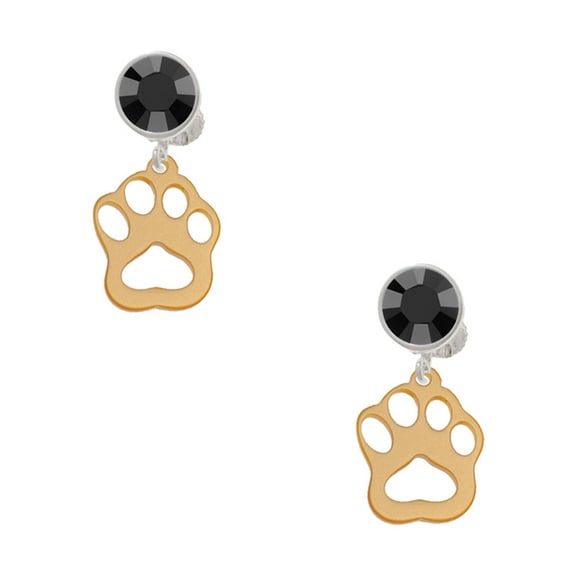 Delight Jewelry Acrylic Small Paw Goldtone Black Crystal Clip on Earrings