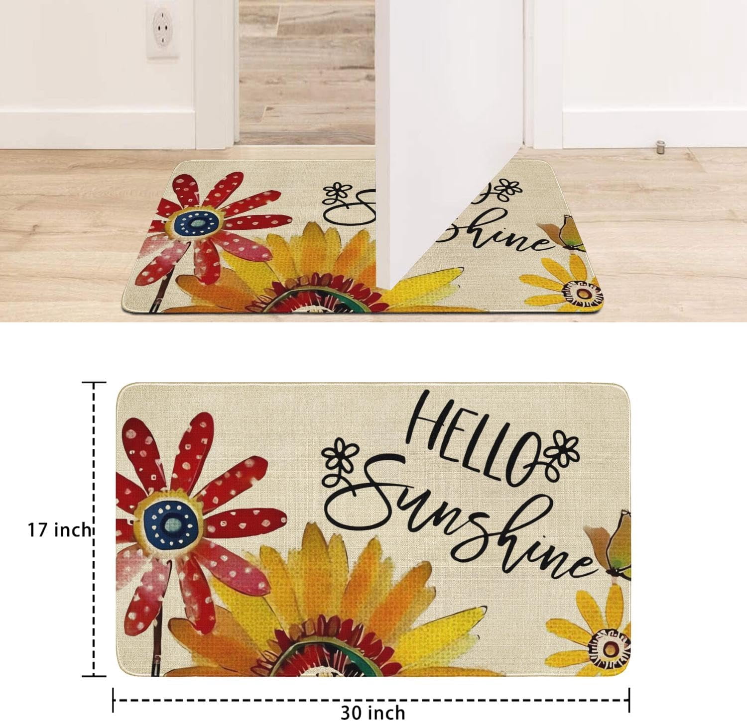 Hello Summer Door Mat 30 X 17 Inch Doodle Sunflower Butterfly Door Mat Indoor Outdoor Entrance Floor Mat Non Slip Summer Decor Rubber Welcome Mats