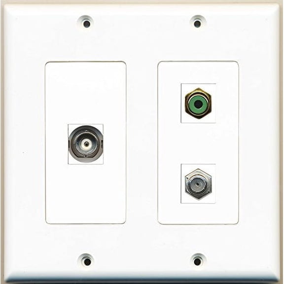 RiteAV - 1 Port RCA Green 1 Port Coax Cable TV- F-Type 1 Port BNC - 2 Gang Wall Plate