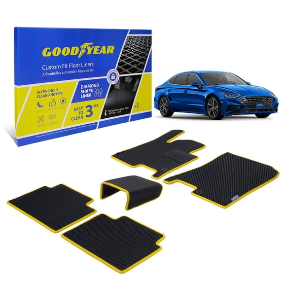 Goodyear All-Weather Car Floor Mats – Custom Fit for Hyundai Sonata 20-26, 5 Pc. Set, Heavy-Duty Diamond Floor Liners for Cars, SUVs, Trucks –Ultimate Interior Car Accessories for Men&Women -GY004185