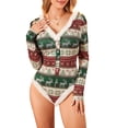 thumbnail image 1 of Gupgi Combinaison de Noël pour Femmes une Pièce Pyjama à Manches Longues Col en V Flocon de Neige Imprimé Élan, 1 of 9