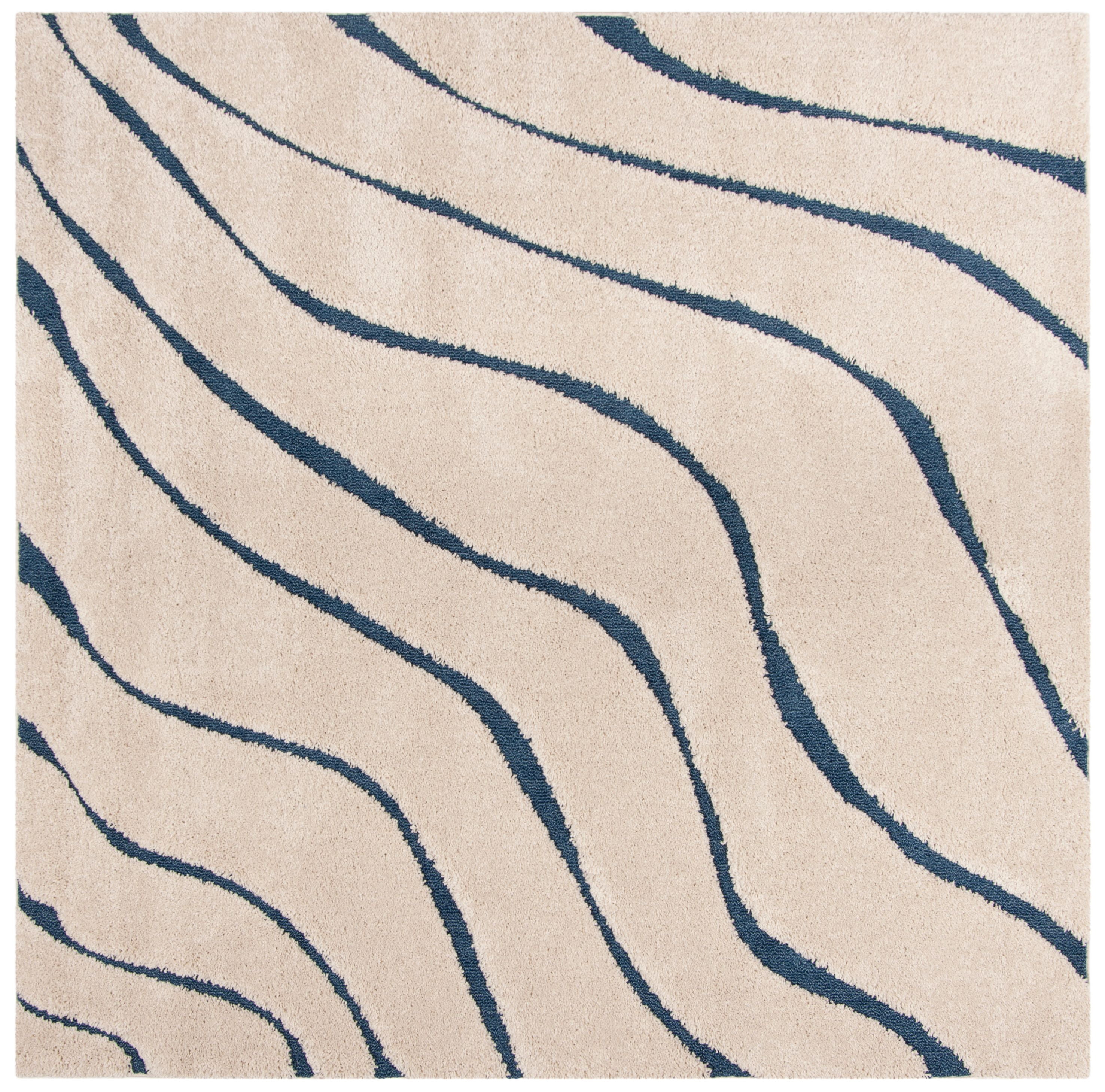 SAFAVIEH Florida Tabitha Geometric Waves Shag Area Rug, Cream/Blue, 6'7" x 6'7" Square