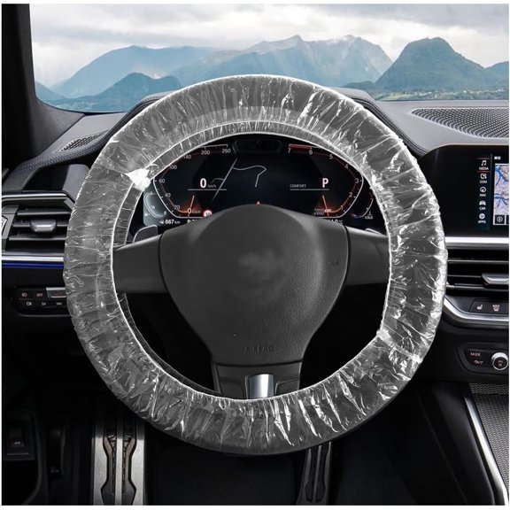 100 count Disposable Steering Wheel Covers, Transparent Protector with Elastic Trim, Flexible Clear Steering Wheel Cover, Automotive Interior Accessories