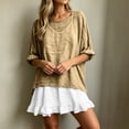 thumbnail image 6 of YuXingFu Maxi Dress Plus Size Mid-Length Scoop Neck Plus Size Womens Dress Long Sleeve Pleated Casual Summer Khaki L, 6 of 7