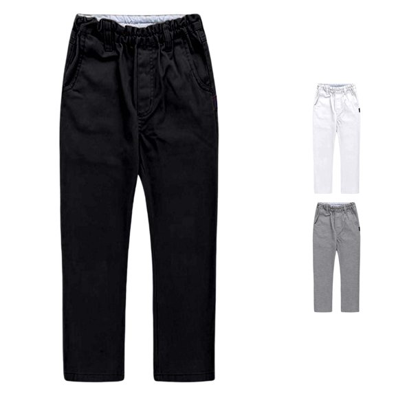 Wuxian Big Boys Classic Khaki School Uniform Pants Straight Leg Pull-On Solid Color Dress Chino Trousers Kids Casual Formal Pant Elastic Waist Dailywear,Black,3-4 Years