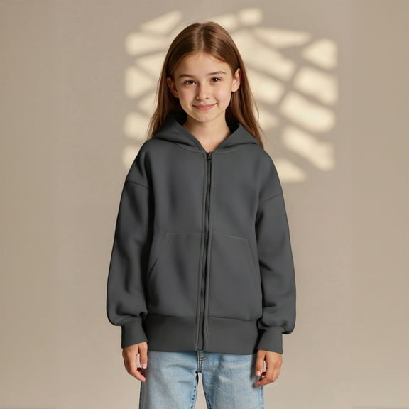Girls Hoodies Dark Gray Zipper Hoodie Casual Long Sleeve Sweatshirts Winter Clothes Boys 15-16 Years Clothes