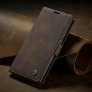 CaseMe Wallet Case Anti-Fall Retro Handmade Leather Magnetic Case Card Slot for Samsung Galaxy Note 20 (Coffee)