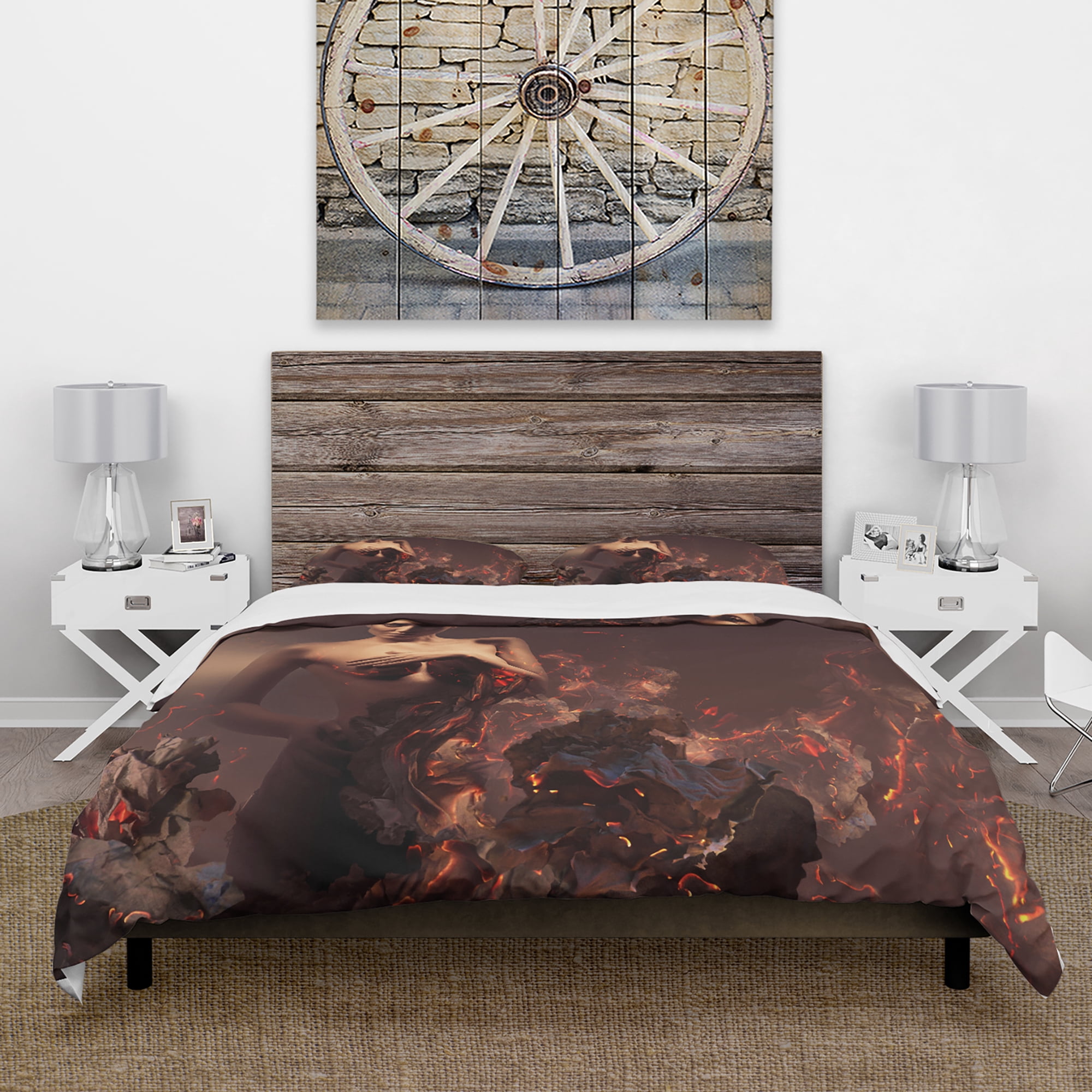 Designart 'Nude Woman in Burning Ashes' Modern & Contemporary Duvet Cover Set