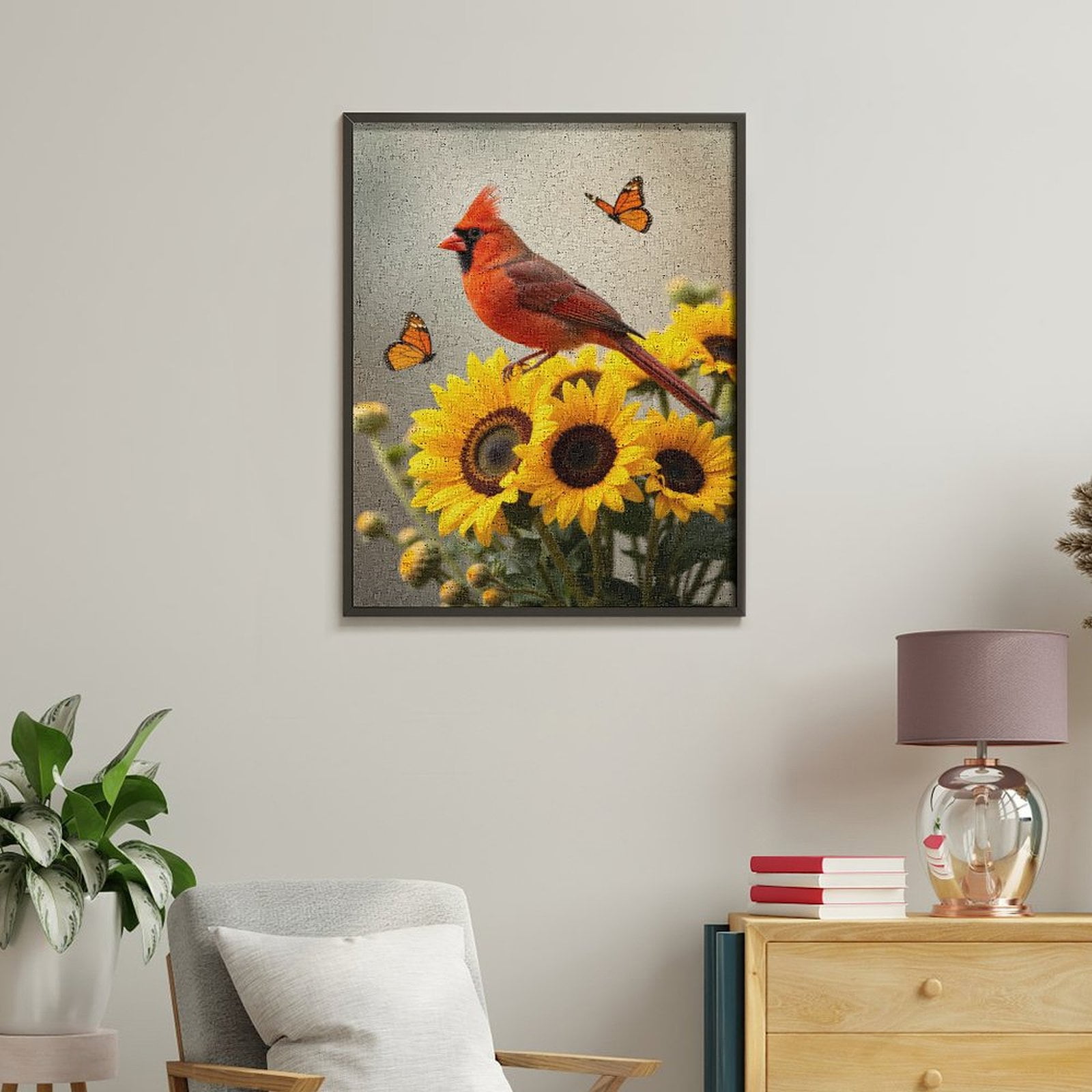 Paint By Numbers Kit for Adults Beginner - DIY Cardinal Sunflowers Butterflies Canvas Painting Kits for Adults, Frameless Paint By Number for Adults for Home Wall Decor 16x20 Inch