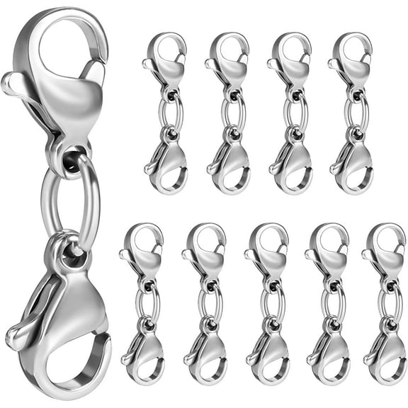 10pcs Double Lobster Clasp Extenders, Stainless Steel 2.5cm Jewelry Lobster Clasp Double Claw Connector for Necklace Bracelet Jewelry Making (Silver)