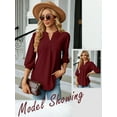 thumbnail image 4 of ZXSXSY Women Eyelet Crochet V Neck Lantern 3/4 Sleeves Scoop Hem Flowy Casual Dressy Blouse, 4 of 7