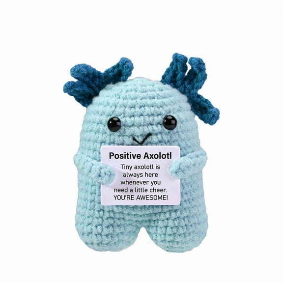 Handmade Positive Knitted Axolotl, Standing Handmade Axolotl Crochet Emotional Doll Support Animal Toy Plush for Motivational Gift Home Office Car Dashboard Decoration