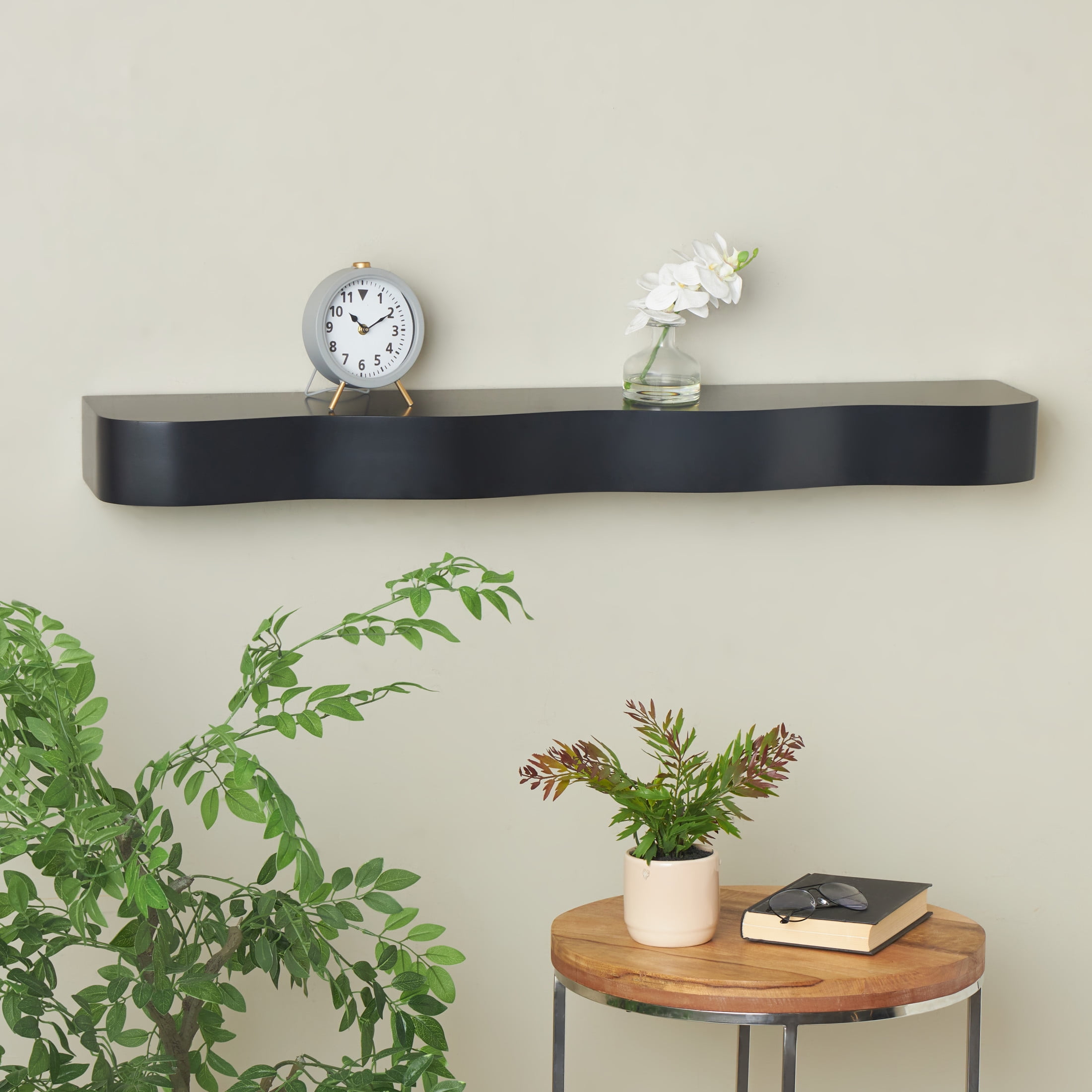 DecMode 48" x 8" Handmade 1-Tier Black Wall Shelf