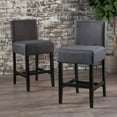 thumbnail image 2 of Counter Bar Stools Set of 2, Bar Stool with Back, Linen Fabric Upholstered Seat Barstool with Wooden Base for Kitchen Island Dining Room Pub, Dark Gray, 2 of 5