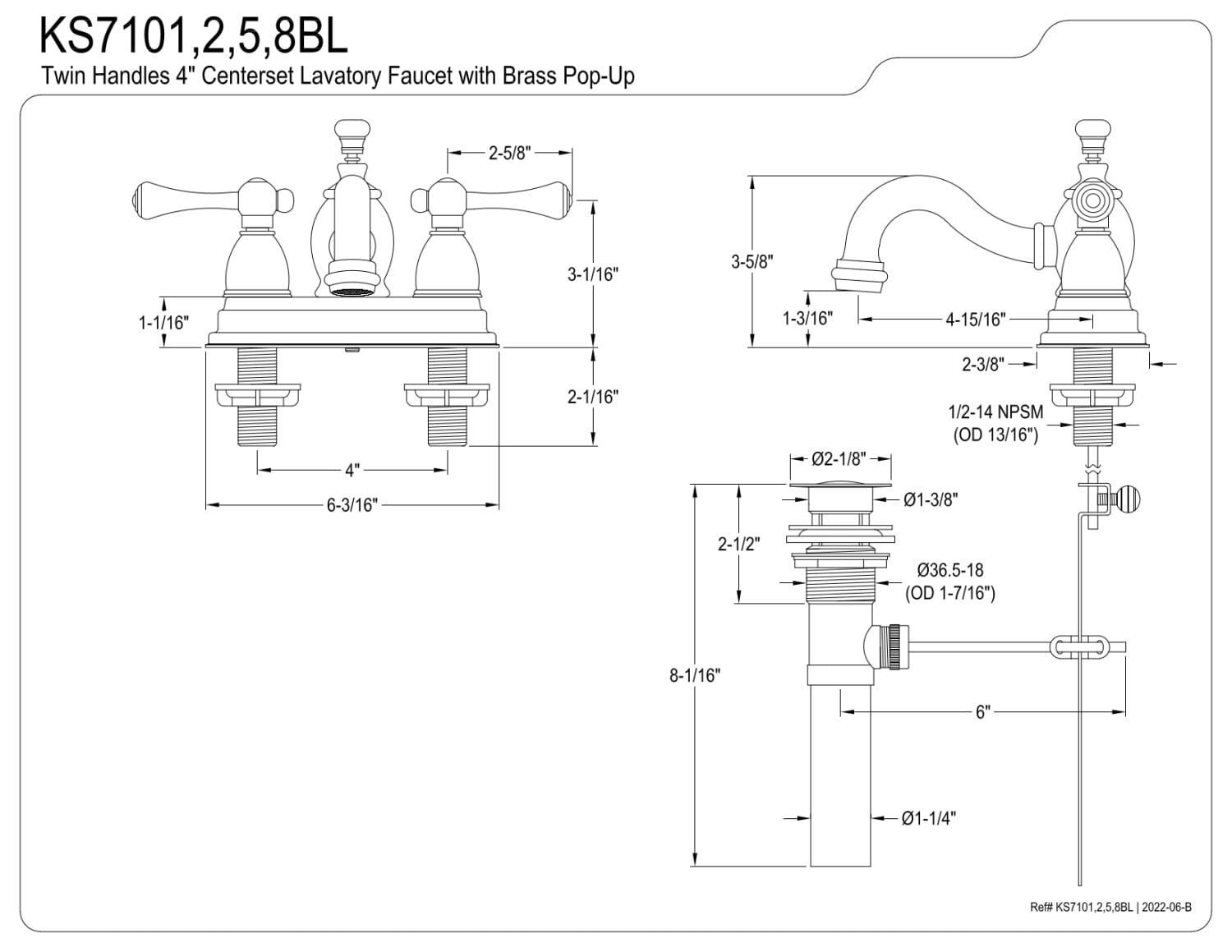 Kingston Brass KS7108BL 4 in. Centerset Bathroom Faucet, Brushed Nickel