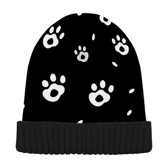 joogoo Cats Footprint Beanie Hats Men Women Cuffed Skull Cap Winter Warm Knit Thick Beanies