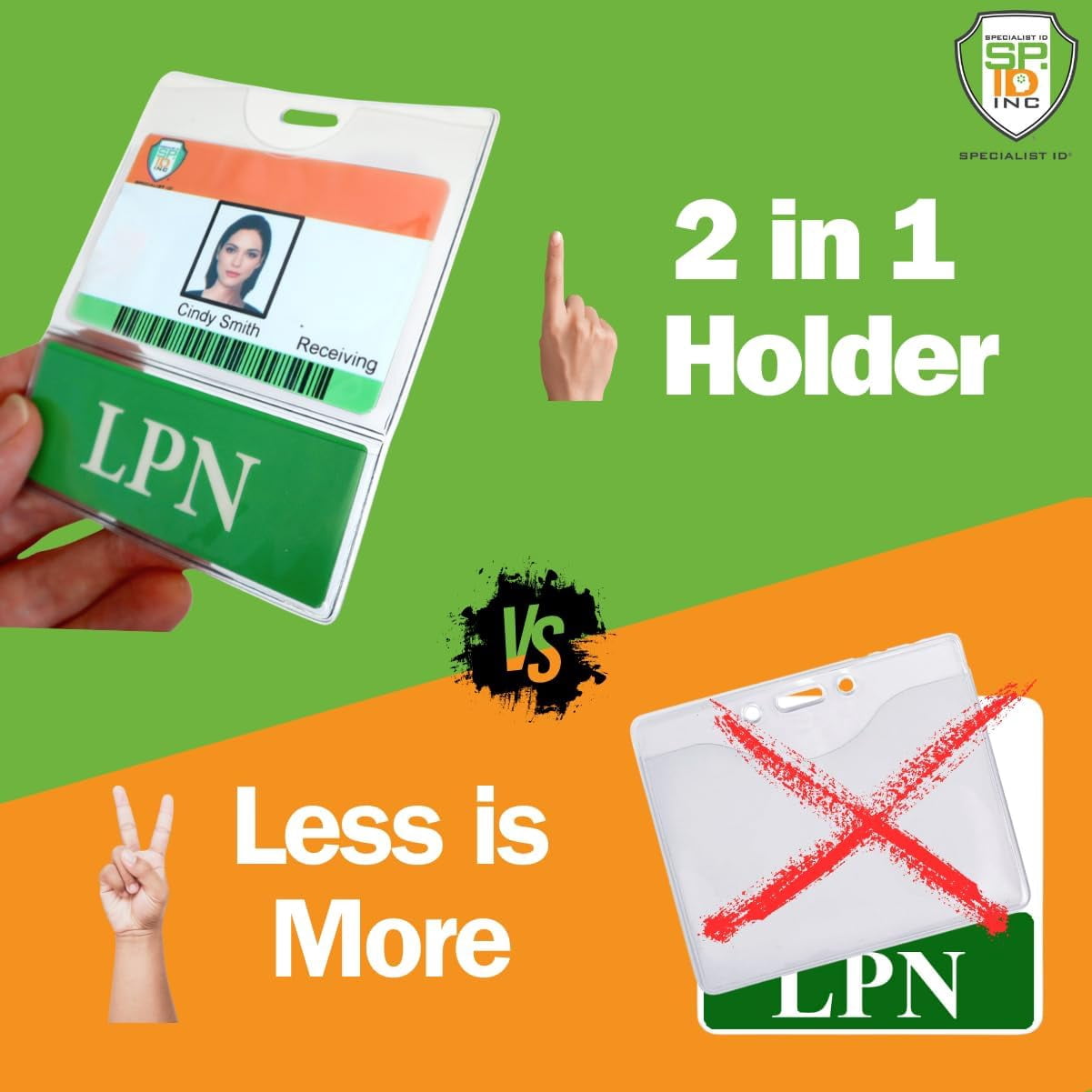 LPN BadgeBottom Horizontal LPN Badge Buddy & LPN Badge Holder Combo - Heavy Duty 2 in 1 Badge Bottom I’D Nursing Accessories - Double Sided Clear Sleeve by Specialist ID