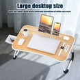 thumbnail image 5 of Foldable laptop desk, portable laptop table, bed table tray, laptop stand with cup holder and tablet slot and lifting handle for writing, painting and eating (wood), 5 of 6