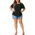 thumbnail image 2 of Camiseta de mujer de talla grande Agnes Orinda, con cuello redondo, ajuste holgado, mangas con volantes, blusas casuales de verano, 1X, negra, 2 of 5