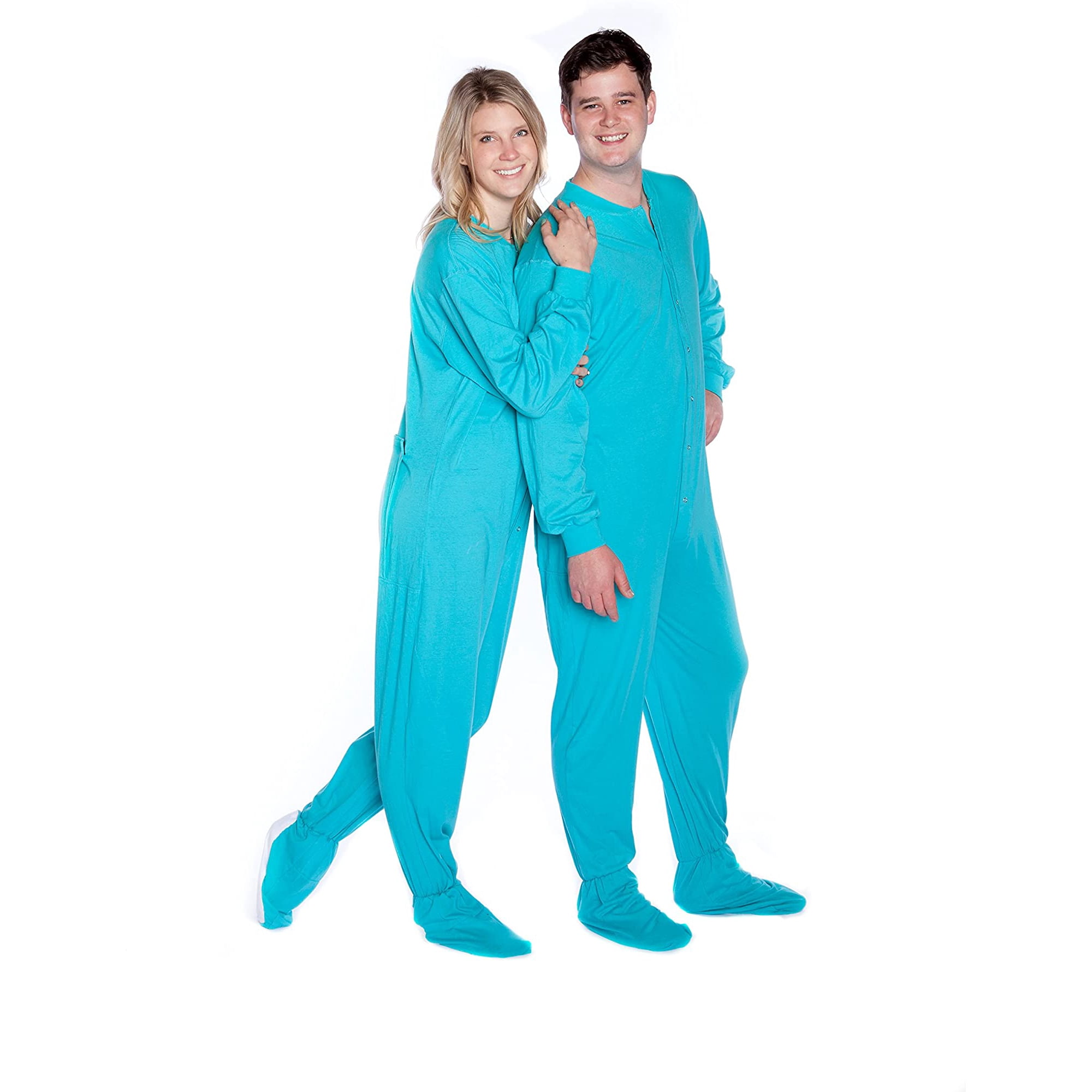 Big Feet Pajama Turquoise Jersey Knit Adult Onesie Footed Pajamas w Butt Flap Walmart