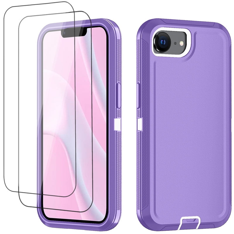 Hotpom Phone Case for iPhone 16E（2025）/ 17E（2026）, Comes with 2 Pack Screen Protector, Silicone Heavy Duty 3-Layer Hybrid Drop Protection Protective Cover, Purple